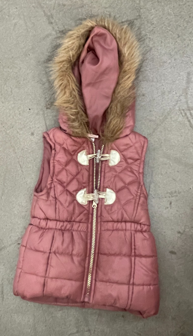 Little Lass Toddler Girls Pink Quilted Puffer Vest 4T Faux Fur Hood Winter Coat